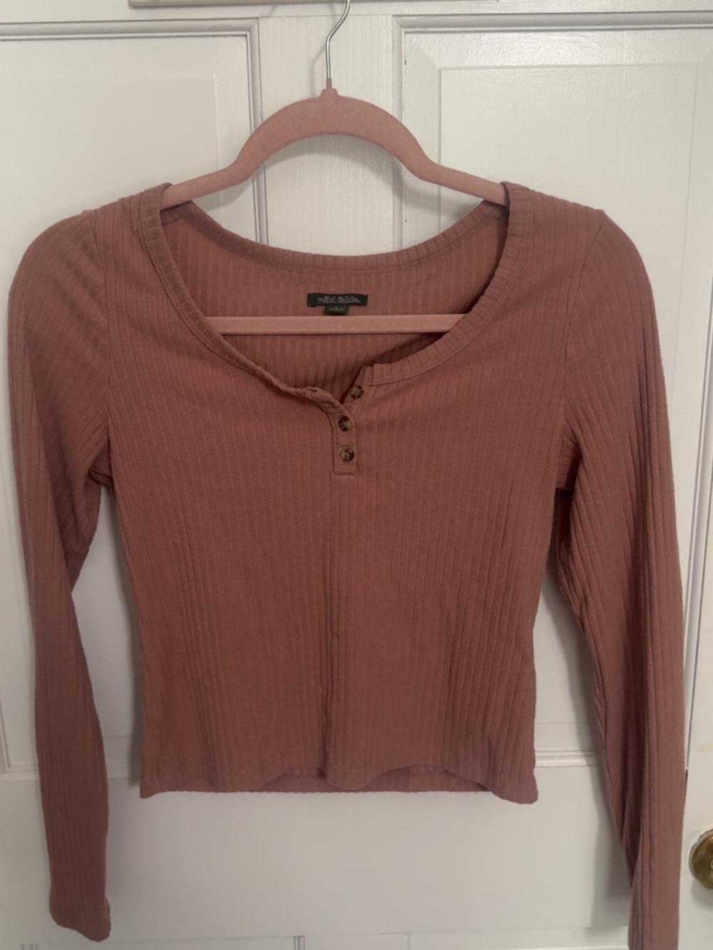 Wild Fable Ribbed Long-Sleeve Henley Top in Dusty Rose